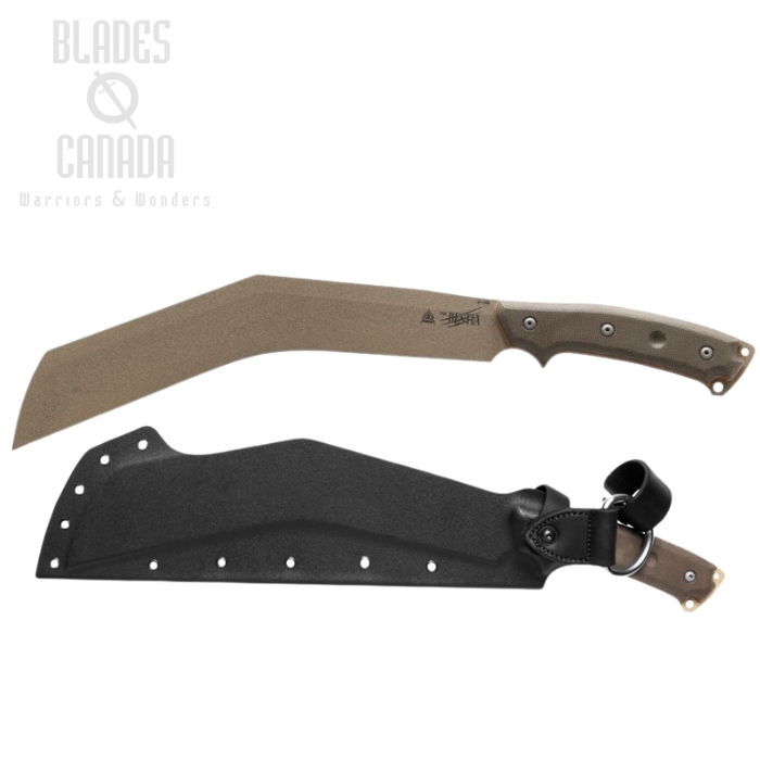 TOPS The Bestia Fixed Blade Knife, 1095 Tactical Stone, Micarta Tan/Green, Kydex Sheath, TBST-01