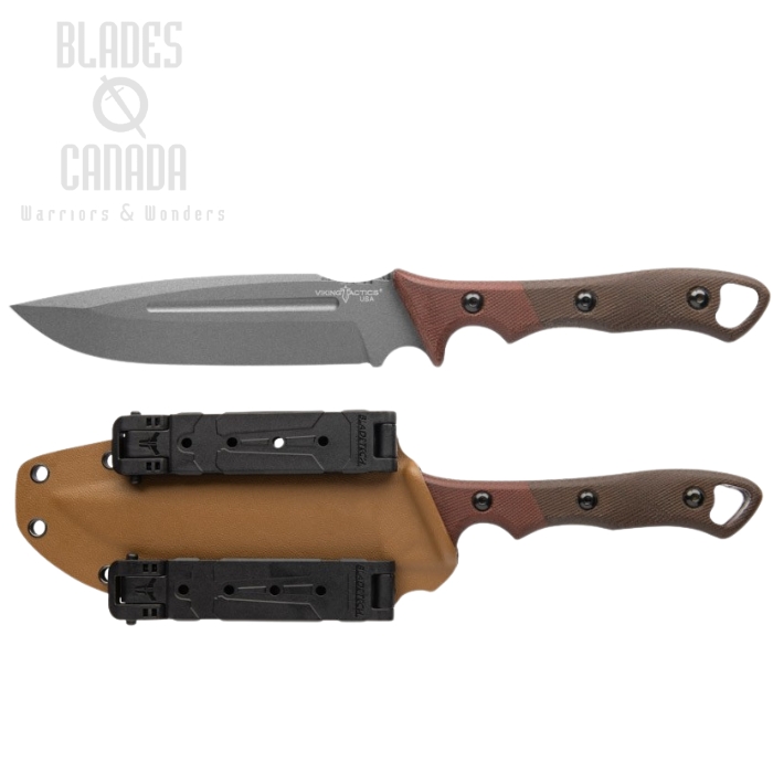 TOPS Viking Tactics Norseman Fixed Blade Knife, 1095 Tungsten Cerakote, Micarta Green/Tan, Kydex Sheath, VTAC-5