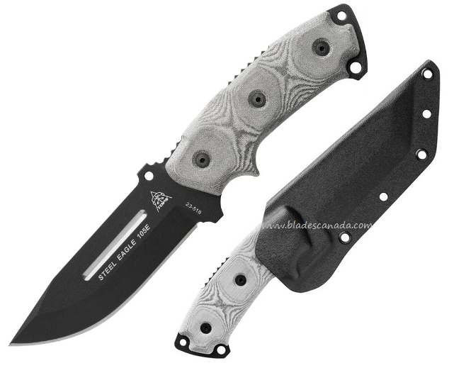 TOPS Steel Eagle Hunter's Point Fixed Knife, 1095 Black, Micarta Black, Kydex Sheath, SE105E