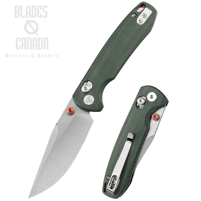 Trivisa Butterfly Crossbar Lock Folding Knife, 14C28N SW, Micarta Green, TVJM06GM14 (image for) Trivisa Butterfly Crossbar Lock Folding Knife, 14C28N SW, Micarta Green, TVJM06GM14