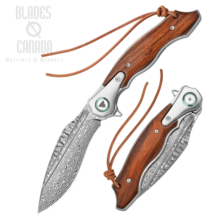 Trivisa Lepus-01 Flipper Folding Knife, Damascus, Ironwood Handle, YZ03-IW-D (image for) Trivisa Lepus-01 Flipper Folding Knife, Damascus, Ironwood Handle, YZ03-IW-D