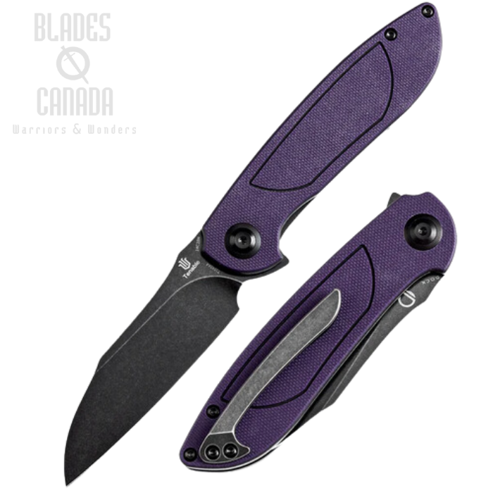 Tenable Prometheus Flipper Folding Knife, 14C28N Blackwash, G10 Purple, T1040A4