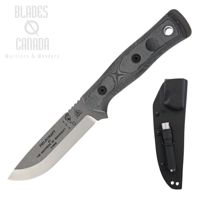 TOPS B.O.B. Tumble Finish Fixed Blade Knife, 1095 Carbon, Black Micarta, Kydex Sheath, BROS-TBF-02