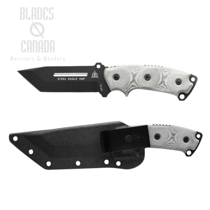 TOPS Steel Eagle Tanto Point Fixed Knife, 1095 Black, Micarta Black, Kydex Sheath, SE105F
