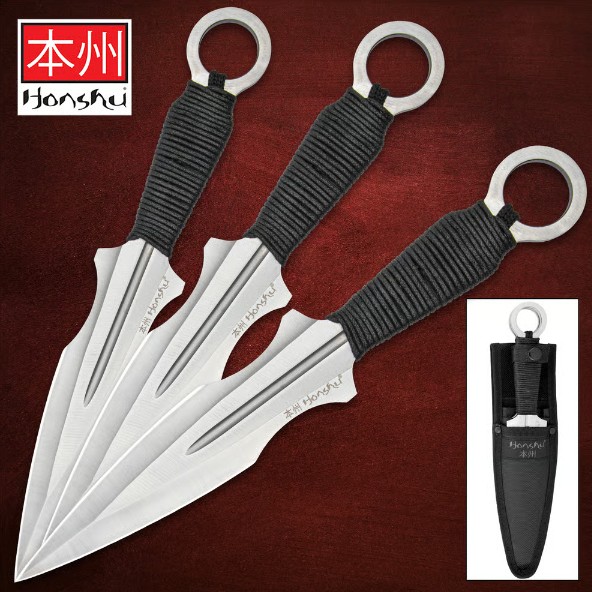 Honshu Kunai Throwing Knife Triple Set, w/Nylon Sheath, UC3453 Honshu Kunai Throwing Knife Triple Set, w/Nylon Sheath, UC3453
