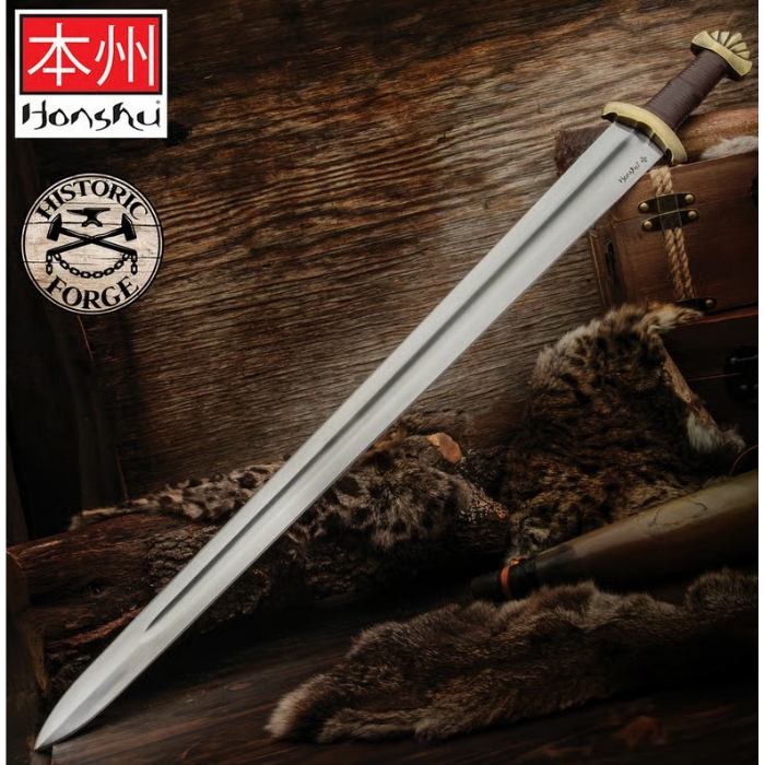 UC Honshu Historic Forge Viking Sword, 1080 Carbon Steel, w/Wooden Scabbard, UC3633