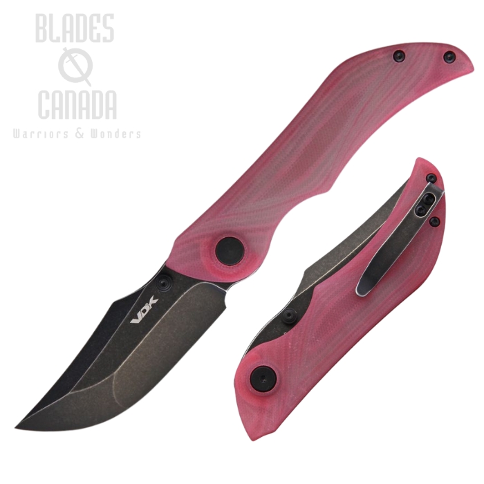 VDK Knives Talisman Folding Knife, D2 Black SW, G10 Red, VDK023