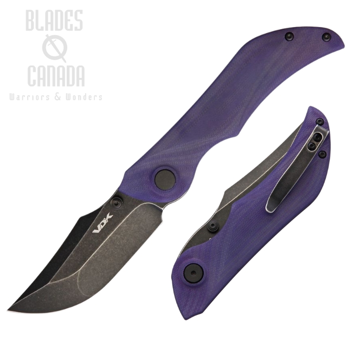 VDK Knives Talisman Folding Knife, D2 Black SW, G10 Purple, VDK024