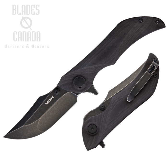 VDK Knives Talisman Folding Knife, D2 Black SW, G10 Black, VDK025