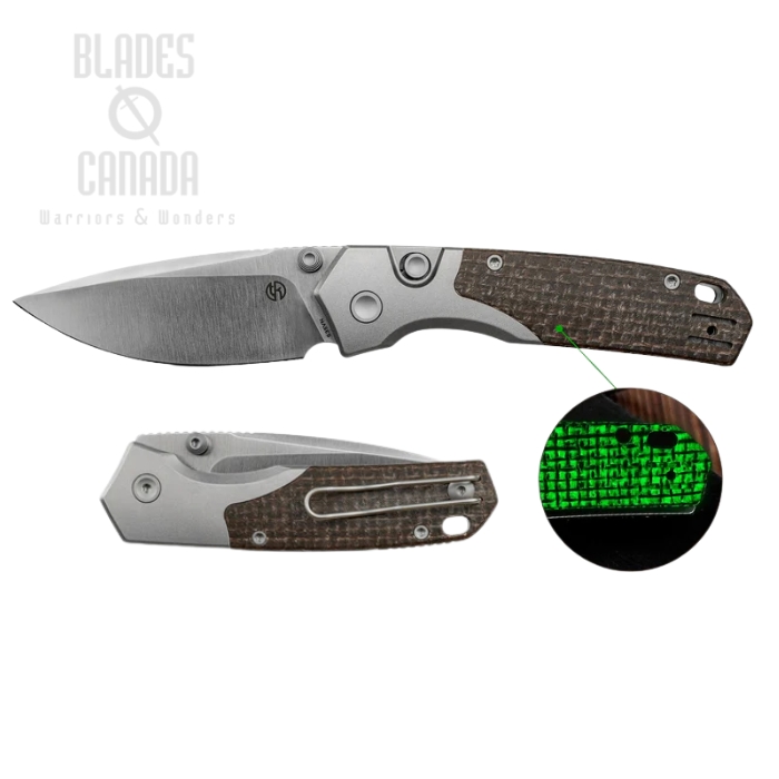 Vosteed Psyop 299 Button Liner Lock Folding Knife, S35VN Satin, Micarta Brown Glow In The Dark, A2238 (image for) Vosteed Psyop 299 Button Liner Lock Folding Knife, S35VN Satin, Micarta Brown Glow In The Dark, A2238