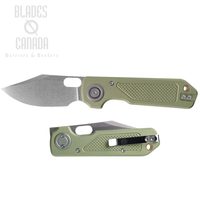 Vosteed Akita Vanchor Lock Folding Knife, S35VN Stonewash, Aluminum Green, A2403