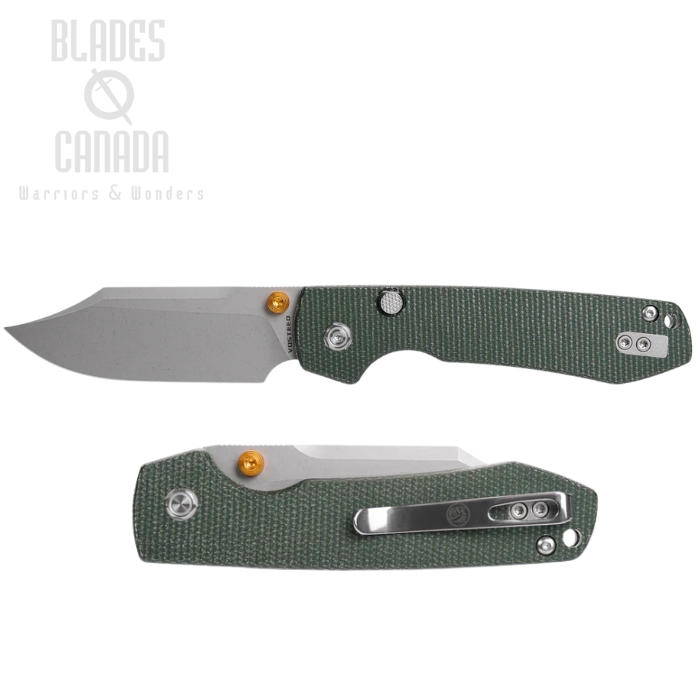 Vosteed Raccoon Folding Knife, 14C28N Stonewash, Micarta Green, A2911