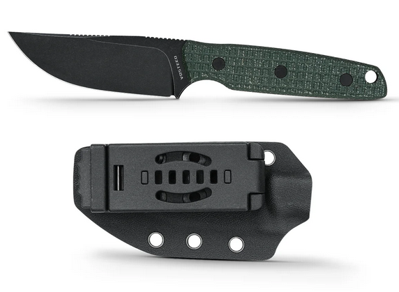 Vosteed Mink Fixed Blade Knife, Nitro-V Black, Micarta Green, Kydex Sheath, D0102