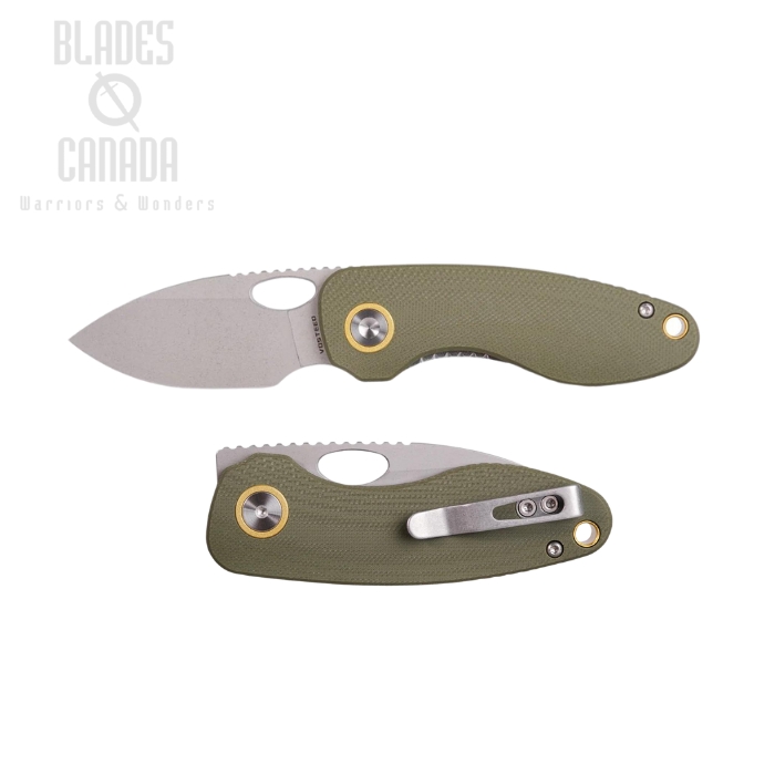 Vosteed Mini Acorn Folding Knife, 14C28N Stonewash, G10 Green, A3402