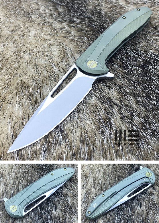 WE Knife 615F Flipper Framelock Knife, S35VN Satin, Titanium Green, 615F