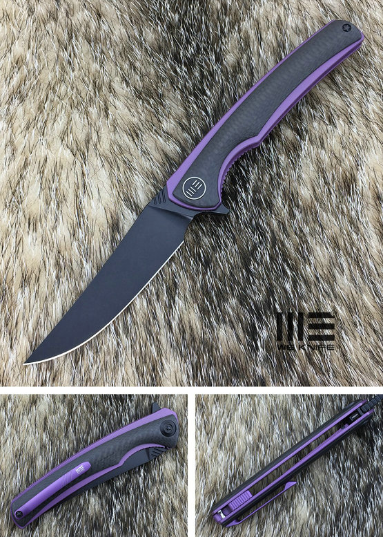 WE Knife 704CFF Flipper Folding Knife, M390, Titanium Purple/Carbon Fiber, 704CFF