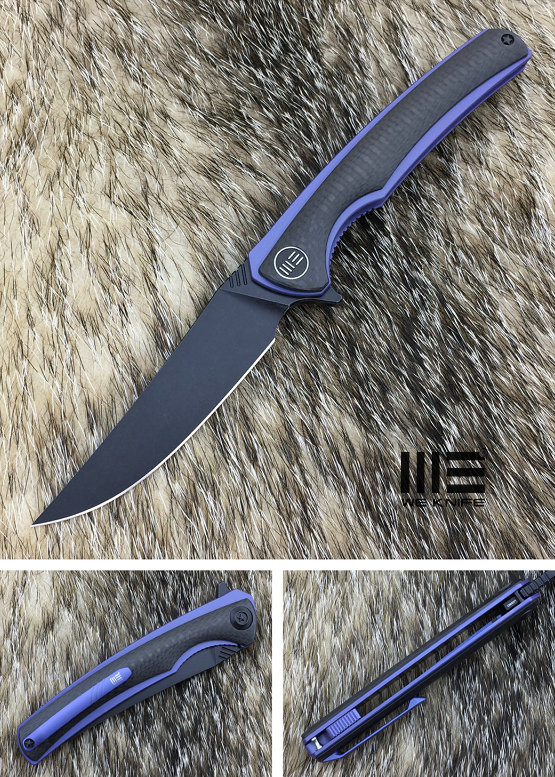 WE Knife 704CFG Flipper Folding Knife, M390, Titanium Blue/Carbon Fiber, 704CFG
