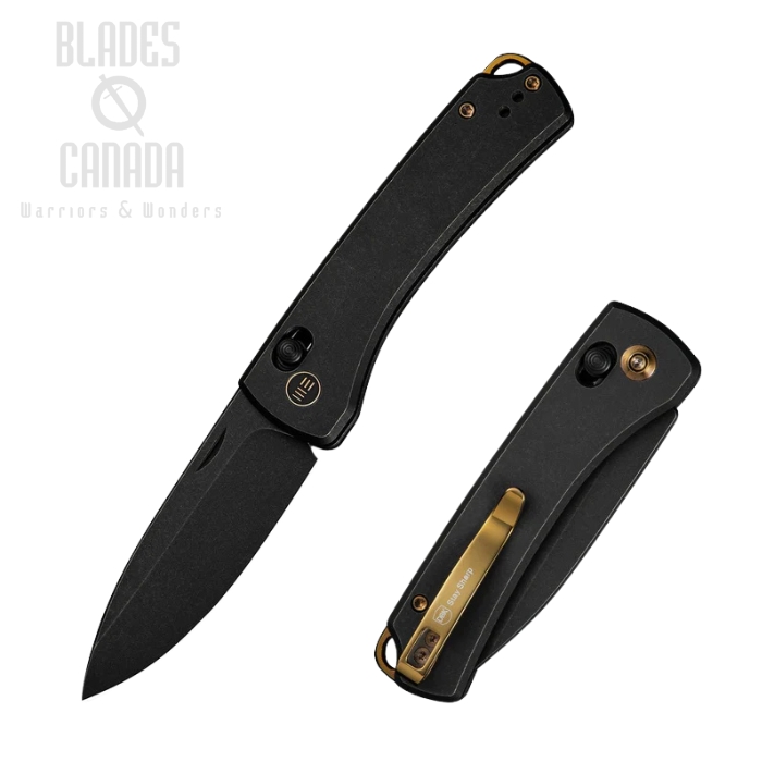 WE Knife Nightblade Crossbar Lock Folding Knife, CPM 20CV Black, Titanium Black w/Gold Hardware, WE22046-1