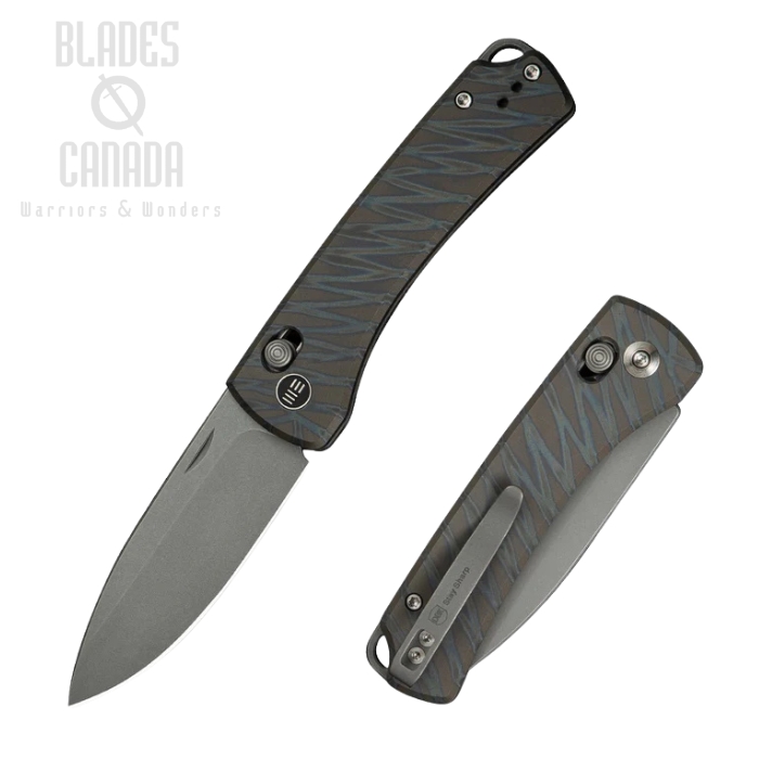 WE Knife Nightblade Crossbar Lock Folding Knife, CPM 20CV Gray SW, Titanium Flamed Tiger Stripe, WE22046-3