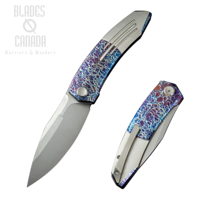 WE Knife Sine Wave Folding Knife, M390 Bead Blasted, Titanium Flamed/Satin, WE23069B-4