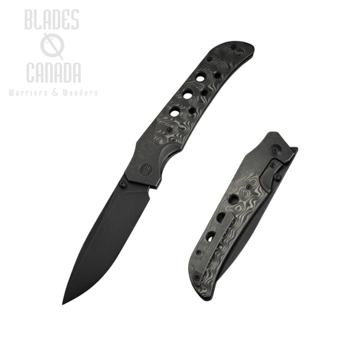 WE Knife Guthrie Front Flipper Knife, CPM 20CV Black, Titanium/Rose Carbon Fiber, WE23072B-1