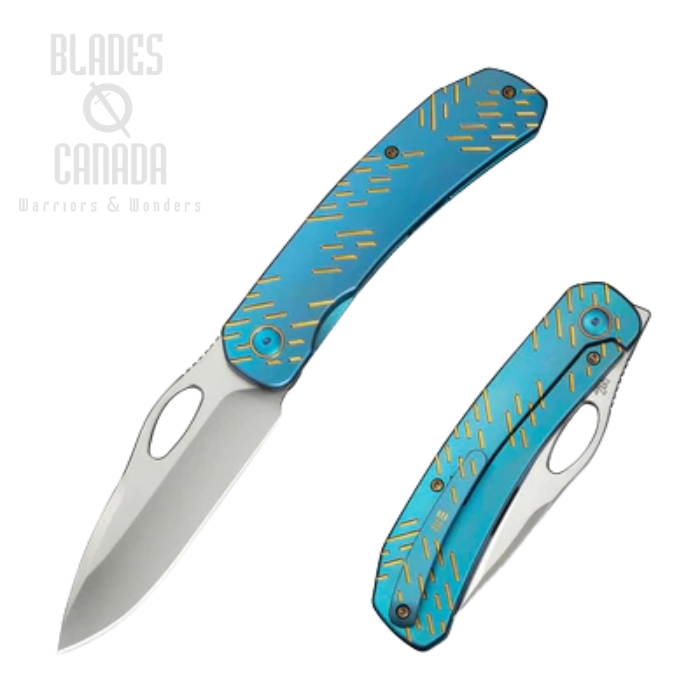 WE Knife Inmate Front Flipper Folding Knife, CPM 20CV Satin, Titanium Blue/Gold, WE23096B-3 (image for) WE Knife Inmate Front Flipper Folding Knife, CPM 20CV Satin, Titanium Blue/Gold, WE23096B-3