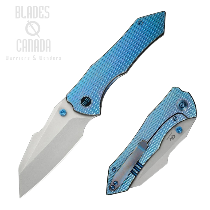 WE Knife High-Fin XL Folding Knife, CPM 20CV SW, Titanium Blue/Purple Diamond Pattern, WE24010-2