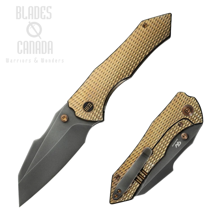 WE Knife High-Fin XL Framelock Folding Knife, CPM 20CV Gray, Titanium Golden Diamond Pattern, WE24010-3