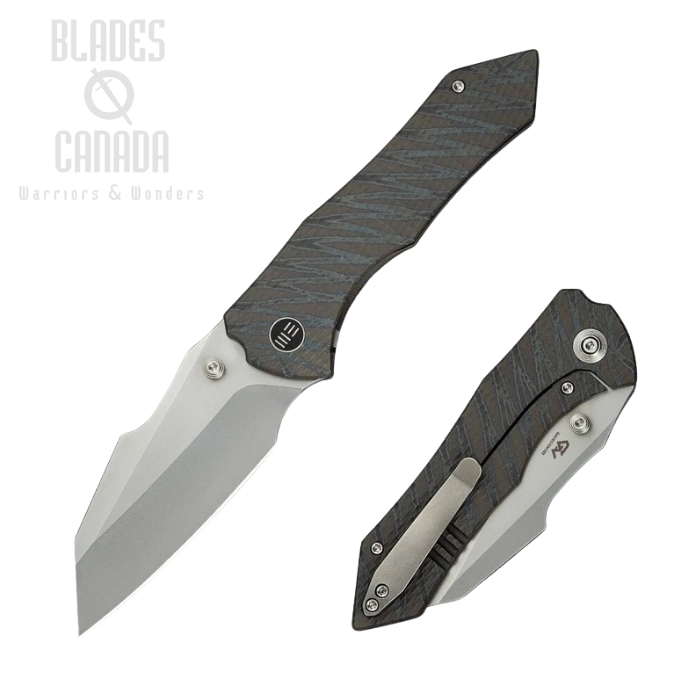 WE Knife High-Fin XL Framelock Folding Knife, CPM 20CV Bead Blast, Titanium Diamond/Tiger Stripe, WE24010-4