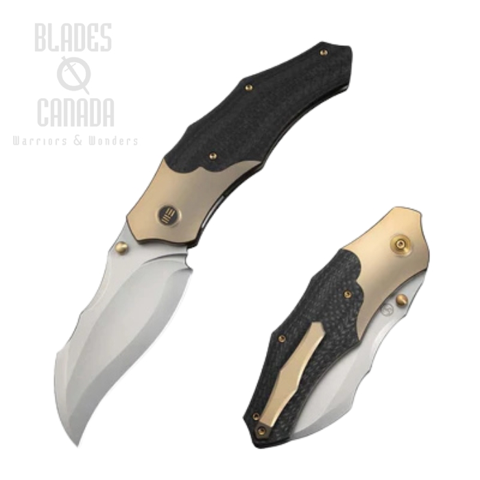 WE Knife Orc Boss Folding Knife, CPM 20CV Stonewash, Titanium Champagne/Twill Carbon Fiber, WE24042-2 (image for) WE Knife Orc Boss Folding Knife, CPM 20CV Stonewash, Titanium Champagne/Twill Carbon Fiber, WE24042-2