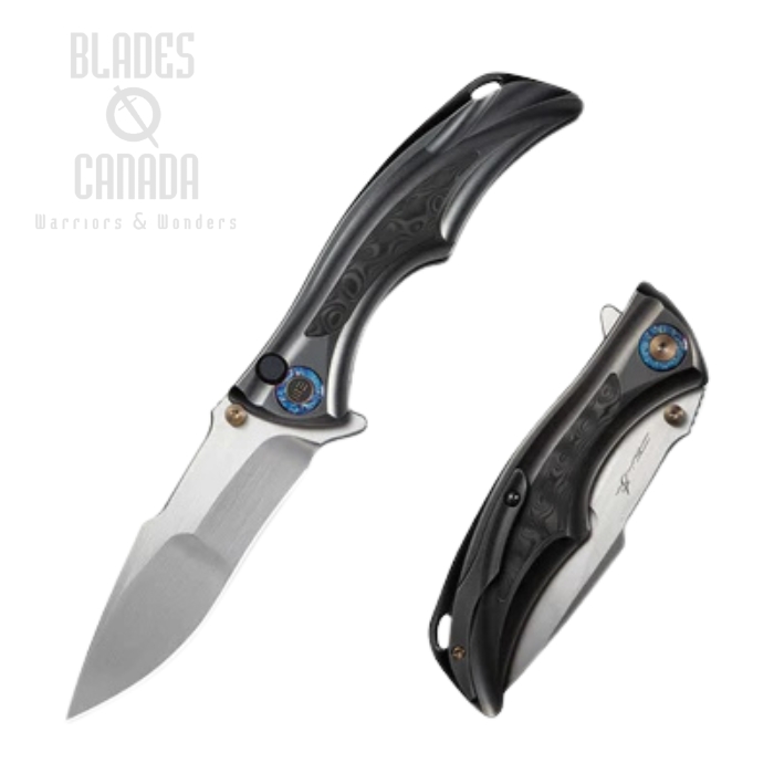 WE Knife Tighe Down Flipper Button Lock Folding Knife, M390 Satin, Titanium/CF Inlay, WE24054-2 (image for) WE Knife Tighe Down Flipper Button Lock Folding Knife, M390 Satin, Titanium/CF Inlay, WE24054-2