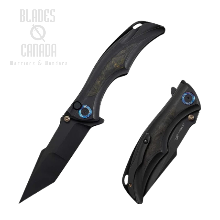 WE Knife Tighe Down Flipper Button Lock Folding Knife, M390 Black SW, Titanium/CF Inlay, WE24054B-1 (image for) WE Knife Tighe Down Flipper Button Lock Folding Knife, M390 Black SW, Titanium/CF Inlay, WE24054B-1