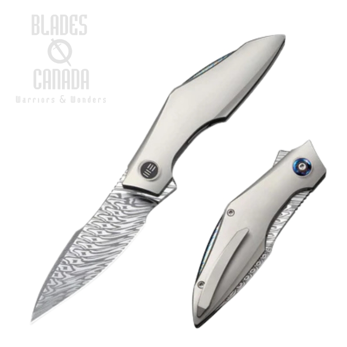 WE Knife Krait Snake Flipper Folding Knife, Damasteel, Titanium Gray, WE24084-DS1 (image for) WE Knife Krait Snake Flipper Folding Knife, Damasteel, Titanium Gray, WE24084-DS1