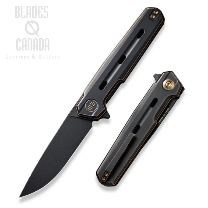 WE Knife Navo Flipper Folding Knife, CPM 20CV Black, Titanium Black w/Bronze Accents, WE22026-3 (image for) WE Knife Navo Flipper Folding Knife, CPM 20CV Black, Titanium Black w/Bronze Accents, WE22026-3