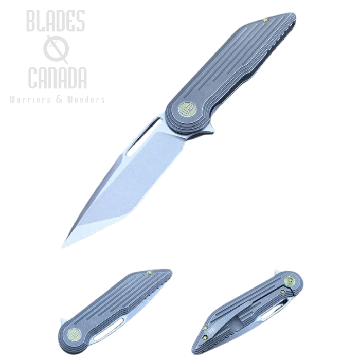 WE Knife 616F Flipper Framelock Knife, M390 Satin, Titanium Grey, 616F (image for) WE Knife 616F Flipper Framelock Knife, M390 Satin, Titanium Grey, 616F