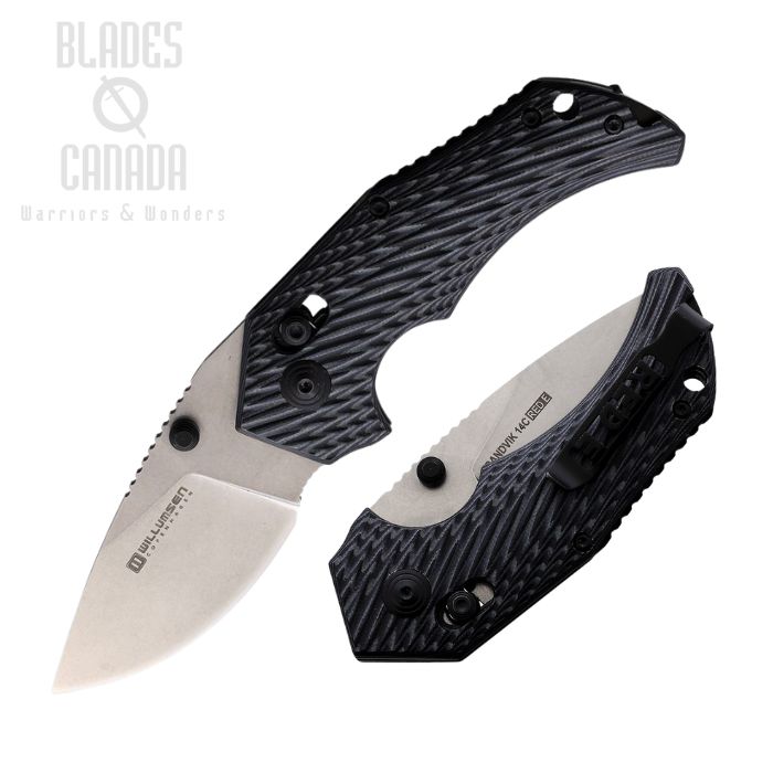 Willumsen Copenhagen Red E Cross-Bar Lock Folding Knife, 14C28N SW, G10 Black/Grey, WLMRE21SGR