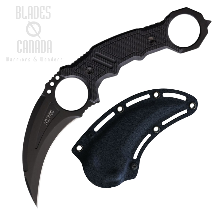 Witharmour Terminator Fixed Blade Knife, 440C Black, G10 Black, Kydex Sheath, WAR052BK