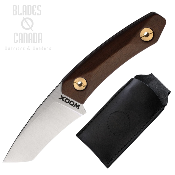 WOOX Bad Boy Fixed Blade Knife, Stainless Satin, Walnut Handle, Leather Sheath, WXK03001