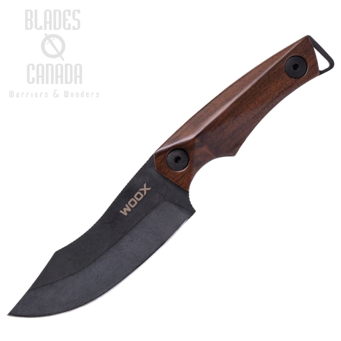 WOOX Bad Boy Hunter Fixed Blade Knife, D2 Acid Washed, Walnut Handle, Leather Sheath, WXK06001