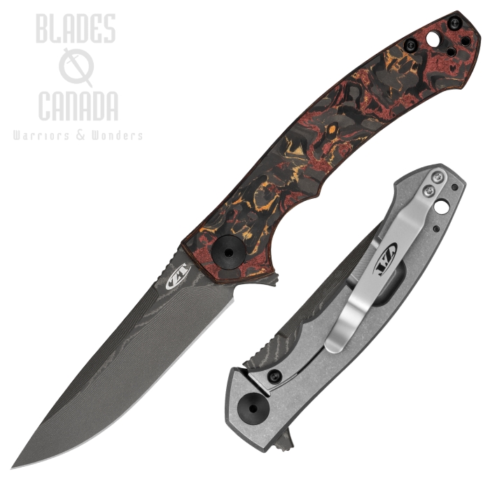 Zero Tolerance 0450CFDAMS Flipper Framelock Knife, Damascus, Carbon Fiber Multicoloured