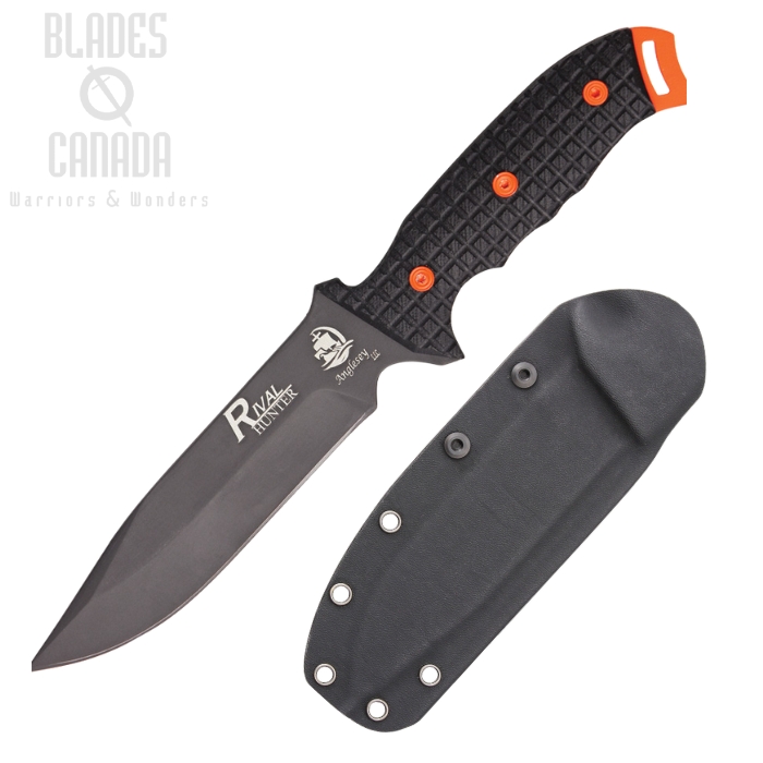 Anglesey Rival Hunbter Fixed Blade Knife, 440C Black, G10 Black, Kydex Sheath, ANG01H