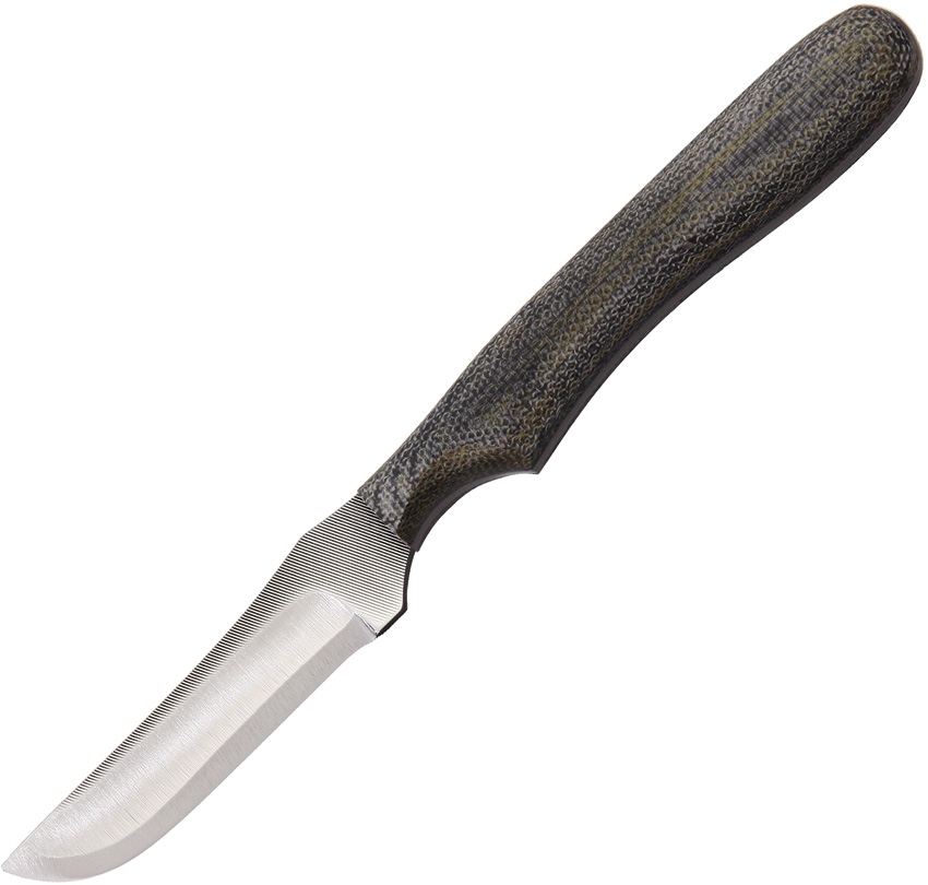 Anza Fixed Blade Knife, Carbon Steel, Micarta Green, Leather Sheath, AZF1M