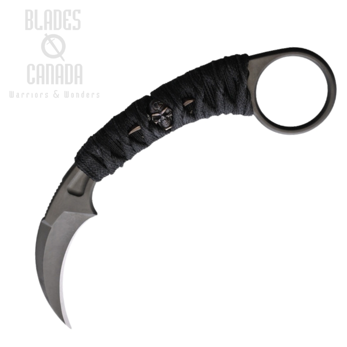 Bastinelli Creations PiKa Karambit Knife, N690 Black, Cord Wrapped Menuki, Kydex Sheath, BC-12BM