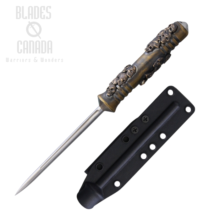 Bastinelli Creations Ice Scream Crypt Ice Pick Knife, HDL420, Bronze Handle w/Skull Artwork, Kydex Sheath, BAS217C