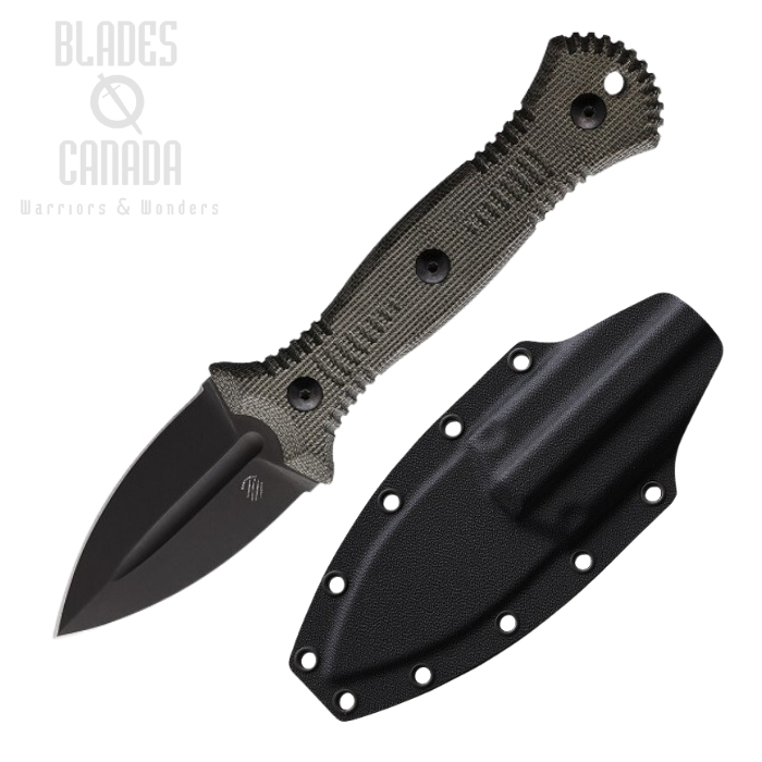 Bastinelli Creations Telum Fixed Blade Knife, M390 Black, Micarta Green, Kydex Sheath, BAS239P