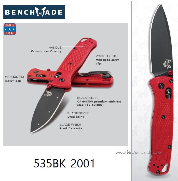 Benchmade Bugout Folding Knife, S30V, Red Handle, 535BK-2001