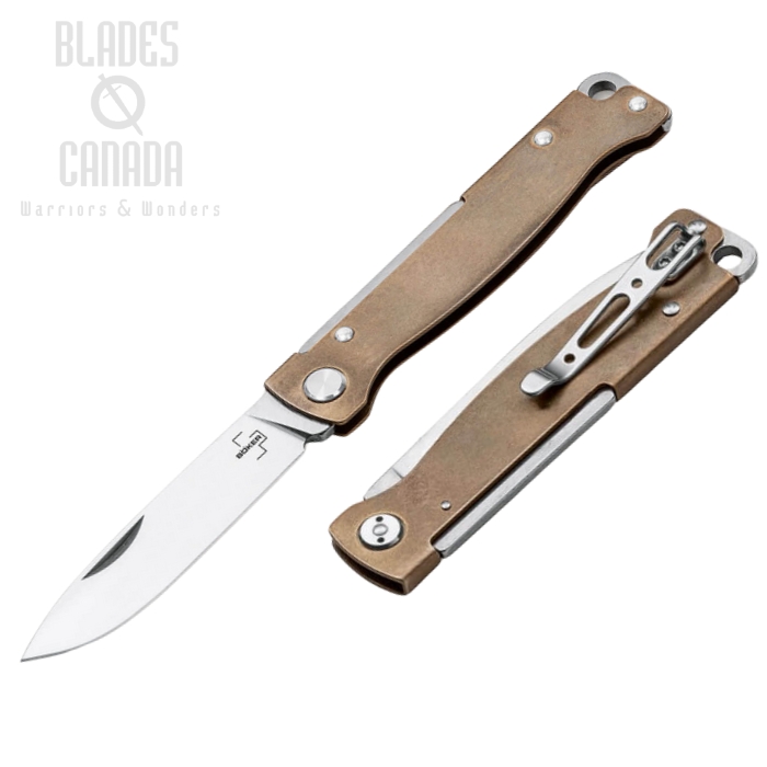 Boker Plus Atlas Slipjoint Folding Knife, 12C27 Sandvik, Brass Gold, 01BO853