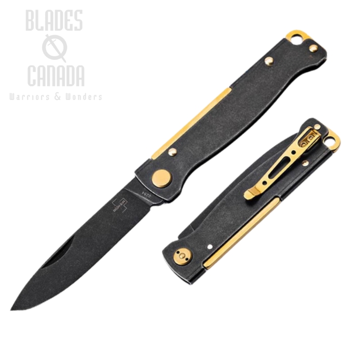 Boker Plus Atlas Slipjoint Folding Knife, 12C27 Black, Steel Black/Brass, 01BO859