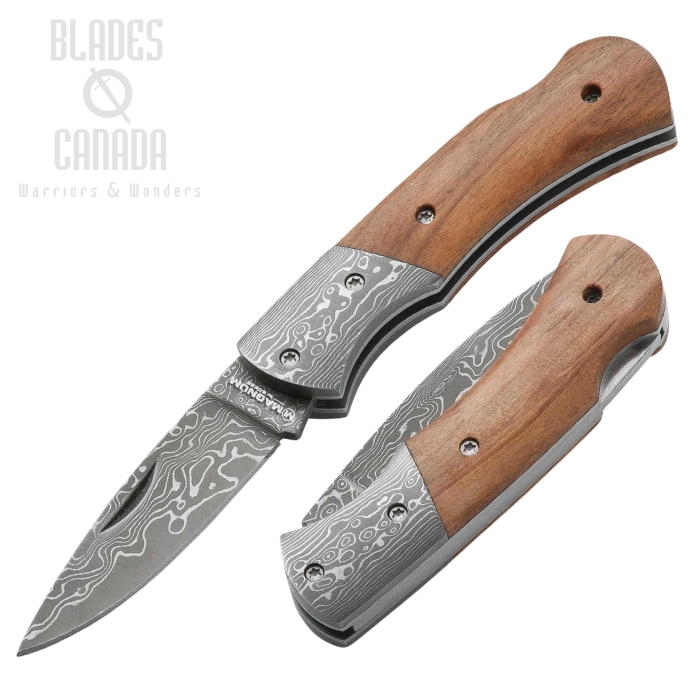 Boker Magnum Mistress Folding Knife, Damascus Blade, Olive Wood Handle, B-01MB171Dam