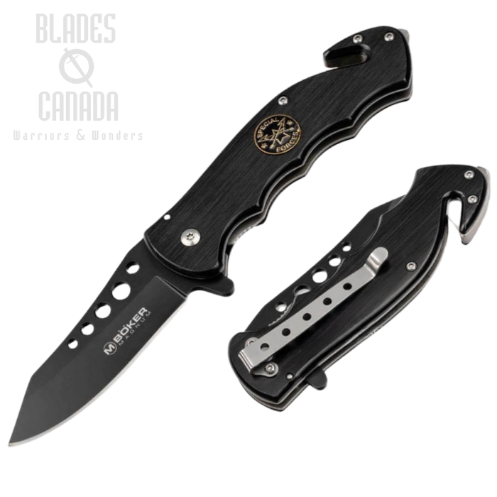 Boker Magnum Special Forces Flipper Folding Knife, Assisted Opening, Aluminum Black, 01MB858